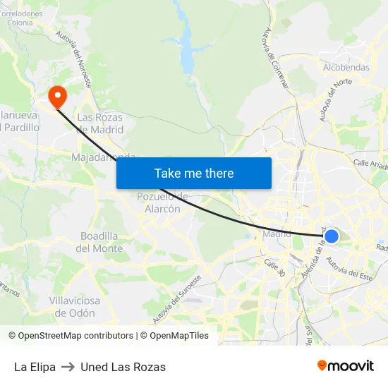 La Elipa to Uned Las Rozas map