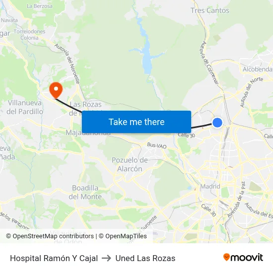 Hospital Ramón Y Cajal to Uned Las Rozas map