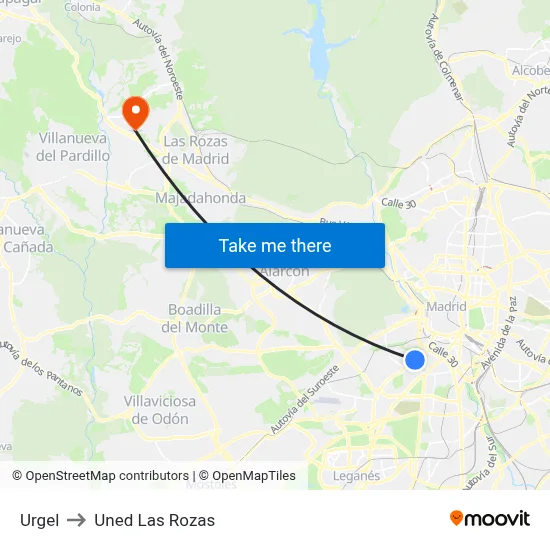 Urgel to Uned Las Rozas map