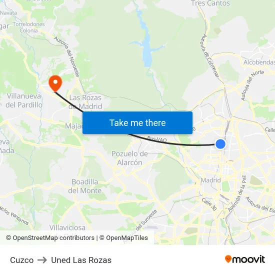 Cuzco to Uned Las Rozas map