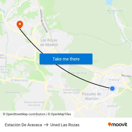 Estación De Aravaca to Uned Las Rozas map