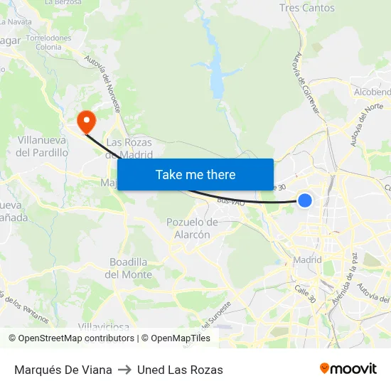 Marqués De Viana to Uned Las Rozas map