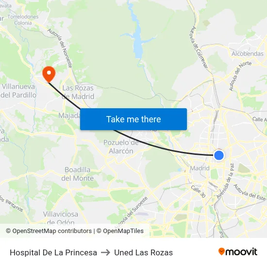 Hospital De La Princesa to Uned Las Rozas map