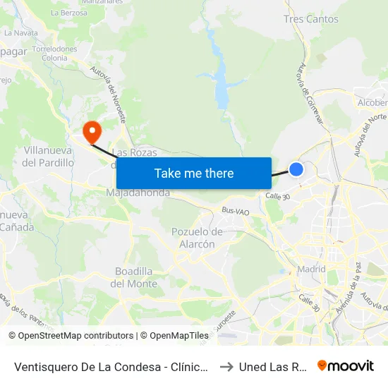 Ventisquero De La Condesa - Clínica Cemtro to Uned Las Rozas map