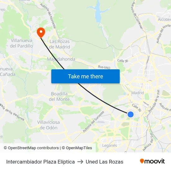 Intercambiador Plaza Elíptica to Uned Las Rozas map