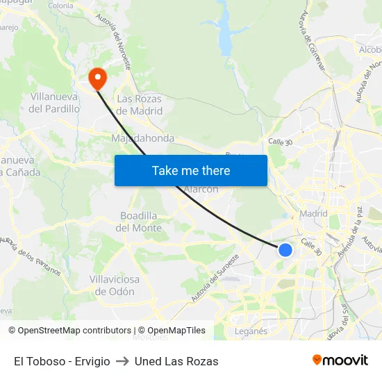 El Toboso - Ervigio to Uned Las Rozas map