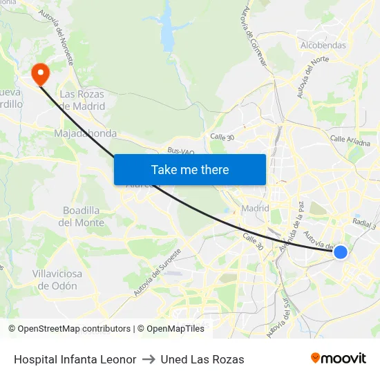 Hospital Infanta Leonor to Uned Las Rozas map