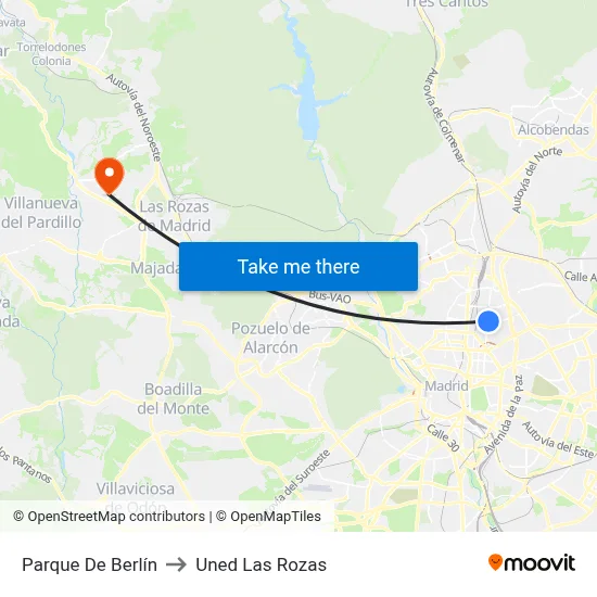 Parque De Berlín to Uned Las Rozas map
