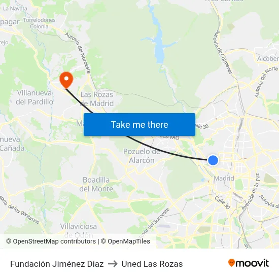 Fundación Jiménez Diaz to Uned Las Rozas map
