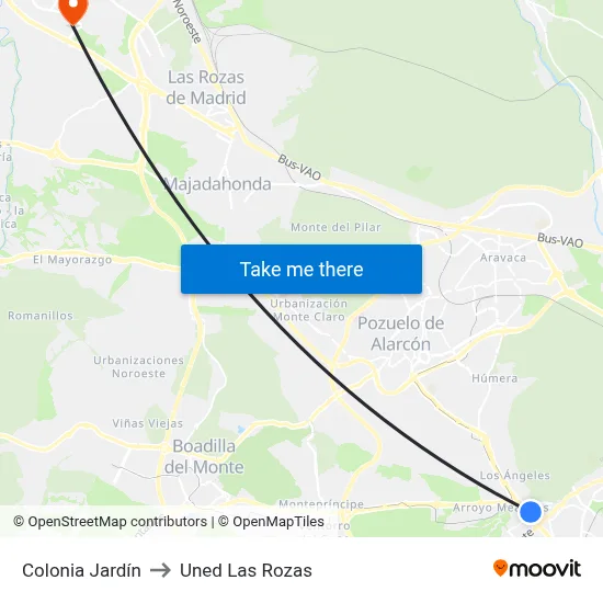Colonia Jardín to Uned Las Rozas map