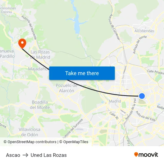 Ascao to Uned Las Rozas map