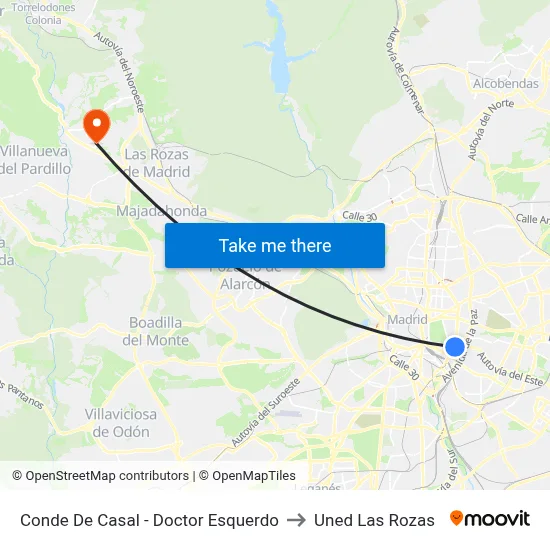 Conde De Casal - Doctor Esquerdo to Uned Las Rozas map