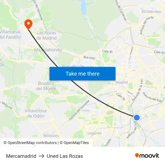Mercamadrid to Uned Las Rozas map