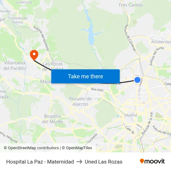 Hospital La Paz - Maternidad to Uned Las Rozas map