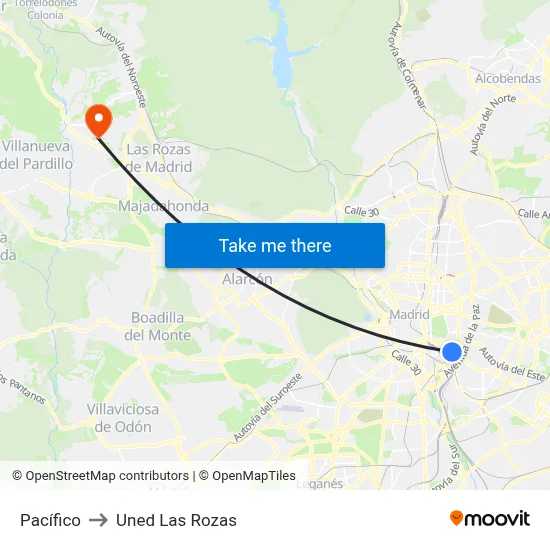 Pacífico to Uned Las Rozas map