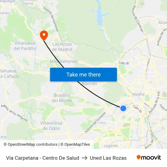 Vía Carpetana - Centro De Salud to Uned Las Rozas map