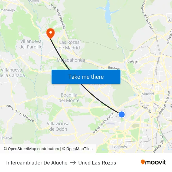 Intercambiador De Aluche to Uned Las Rozas map