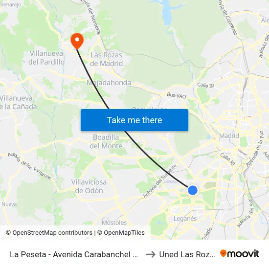 La Peseta - Avenida Carabanchel Alto to Uned Las Rozas map