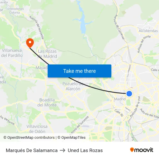Marqués De Salamanca to Uned Las Rozas map