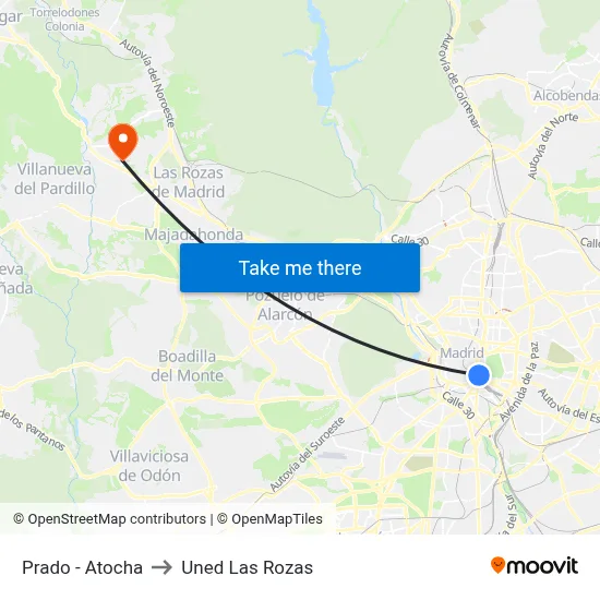 Prado - Atocha to Uned Las Rozas map