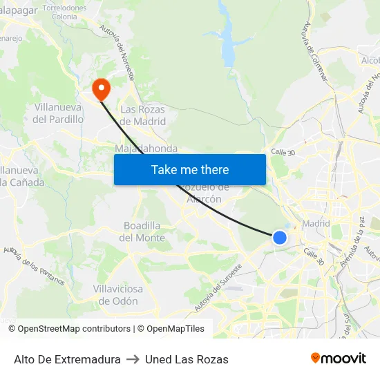 Alto De Extremadura to Uned Las Rozas map