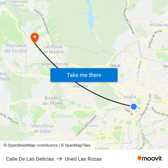 Calle De Las Delicias to Uned Las Rozas map