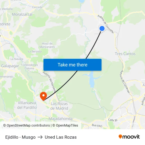 Ejidillo - Musgo to Uned Las Rozas map