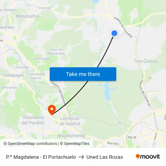 P.º Magdalena - El Portachuelo to Uned Las Rozas map