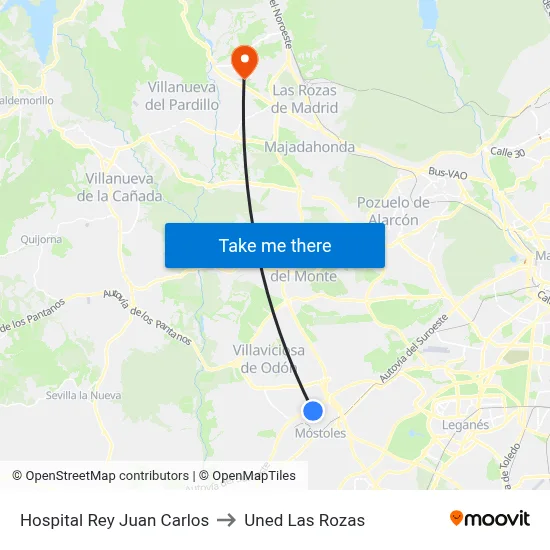 Hospital Rey Juan Carlos to Uned Las Rozas map