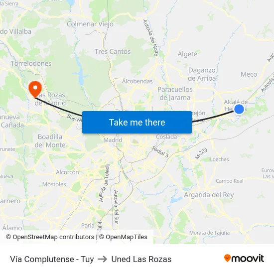 Vía Complutense - Tuy to Uned Las Rozas map