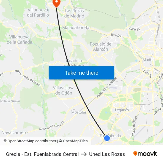 Grecia - Est. Fuenlabrada Central to Uned Las Rozas map