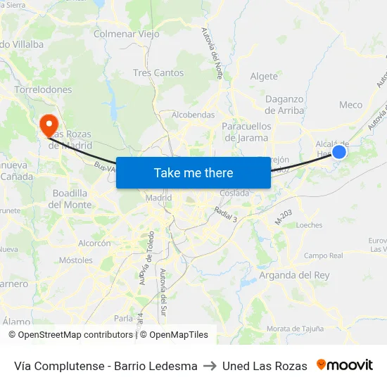 Vía Complutense - Barrio Ledesma to Uned Las Rozas map