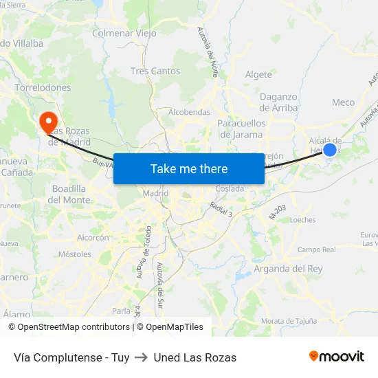 Vía Complutense - Tuy to Uned Las Rozas map
