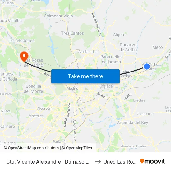 Gta. Vicente Aleixandre - Dámaso Alonso to Uned Las Rozas map