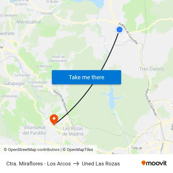 Ctra. Miraflores - Los Arcos to Uned Las Rozas map