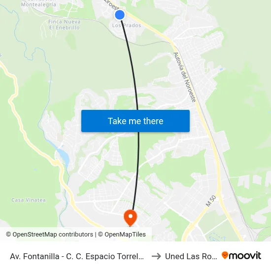 Av. Fontanilla - C. C. Espacio Torrelodones to Uned Las Rozas map