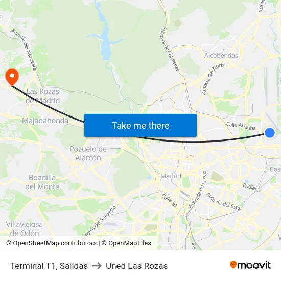 Terminal T1, Salidas to Uned Las Rozas map