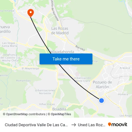 Ciudad Deportiva Valle De Las Cañas to Uned Las Rozas map