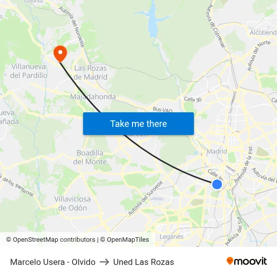 Marcelo Usera - Olvido to Uned Las Rozas map