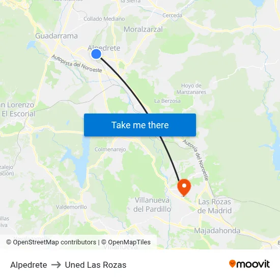 Alpedrete to Uned Las Rozas map