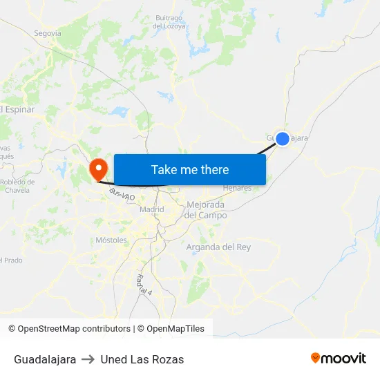 Guadalajara to Uned Las Rozas map