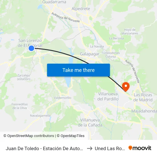 Juan De Toledo - Estación De Autobuses to Uned Las Rozas map