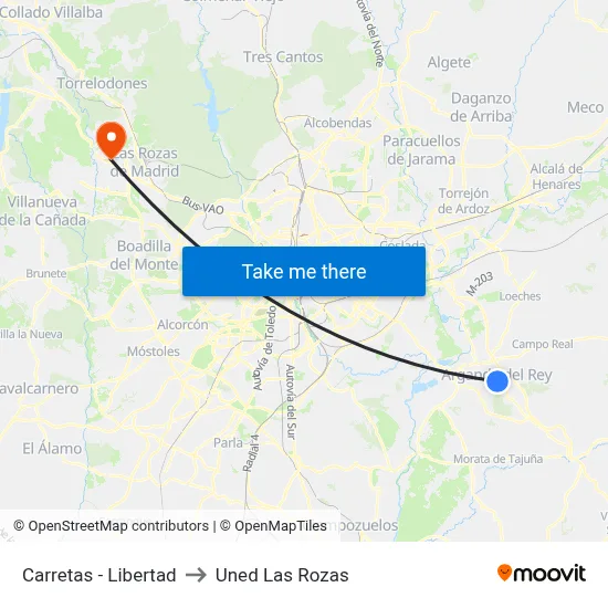 Carretas - Libertad to Uned Las Rozas map