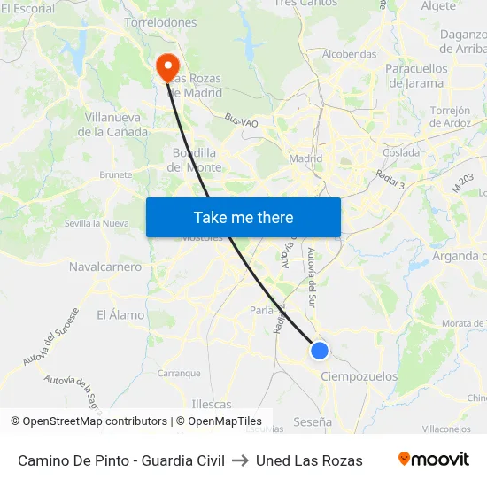 Camino De Pinto - Guardia Civil to Uned Las Rozas map