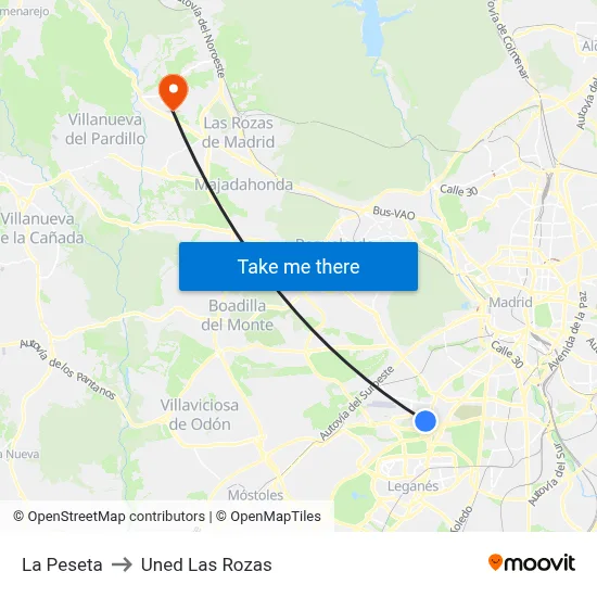 La Peseta to Uned Las Rozas map