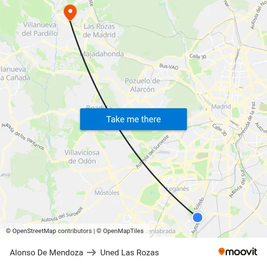 Alonso De Mendoza to Uned Las Rozas map