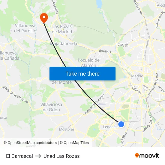 El Carrascal to Uned Las Rozas map