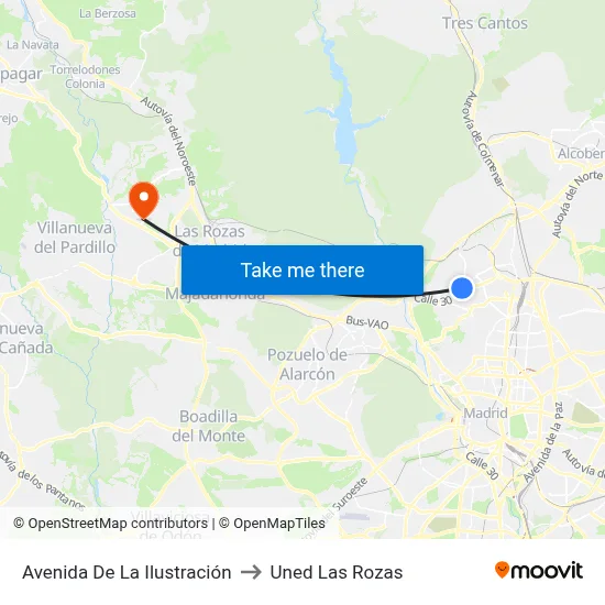 Avenida De La Ilustración to Uned Las Rozas map