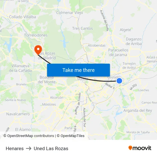 Henares to Uned Las Rozas map