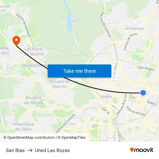 San Blas to Uned Las Rozas map